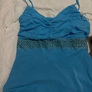 Blue Sleeveless Dress with Embellished Waist